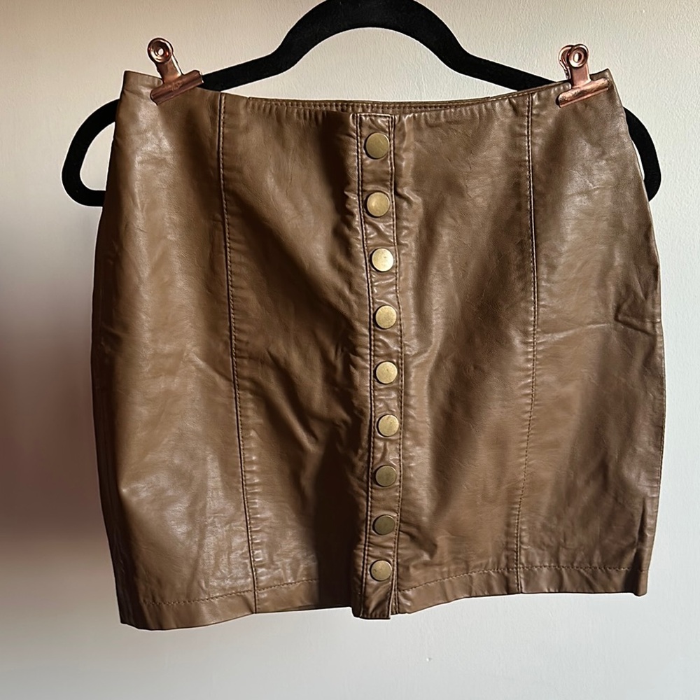 Free People Brown Leather Skirt